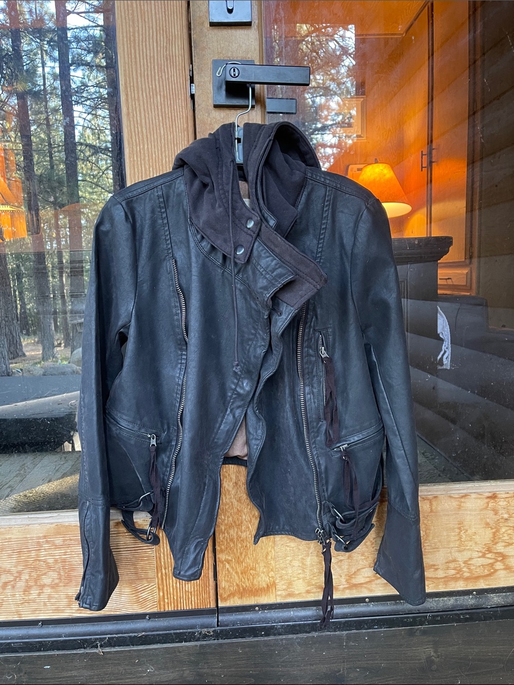 Free People vegan black hoodie moto jacket.